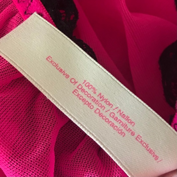 Victoria’s Secret Hot Pink Baby Doll Lingerie Semi-Sheer Top Medium Black Retro - Picture 8 of 8